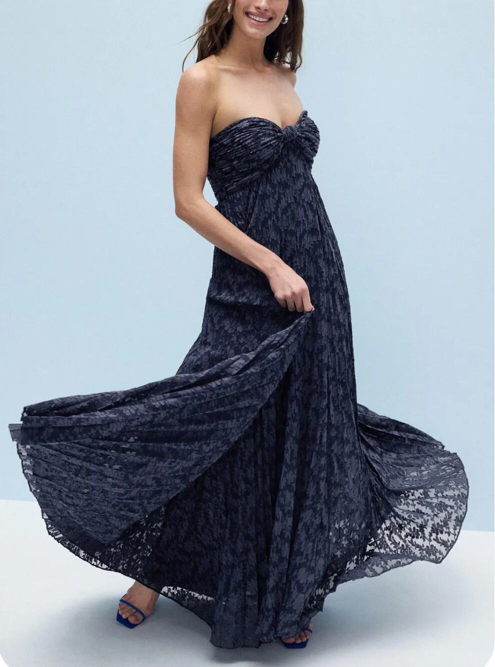 Alexis Blue Velvet Gown Small Cotton Strapless Empire Waist Formal Designer $850